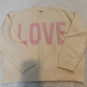 Le Lis Cream Knit Crewneck Sweater with Pink LOVE Motif
